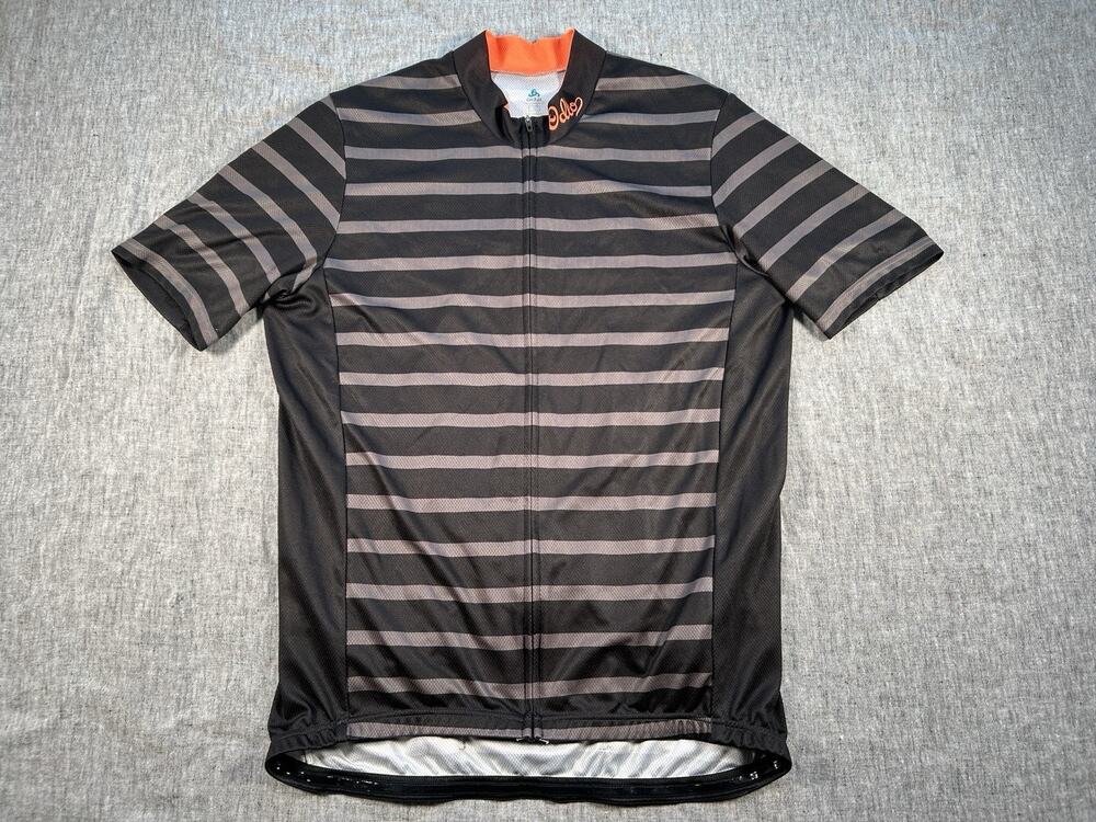 Odlo Cycling Jersey Mens Large Stripes Full Zip Pockets Bicycle Sportswear